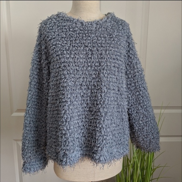 Vince Camuto Tops - Vince Camuto Top Textured Eyelash Pullover Mock Neck Long Sleeve Grey Blue M NWT